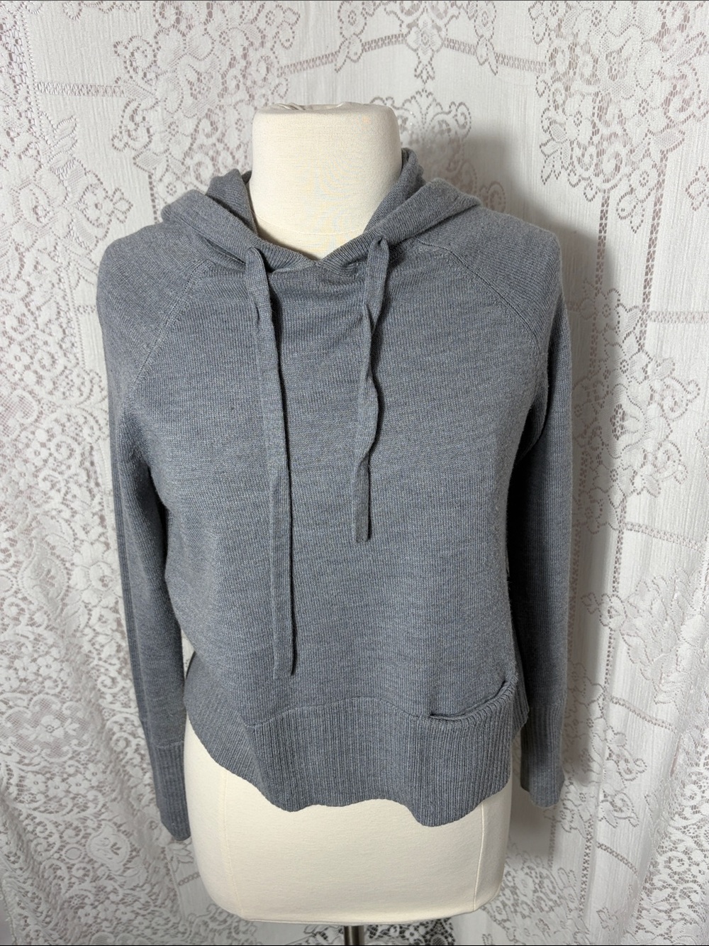 Athleta Heather Gray Knit Hoodie with Front Pocket